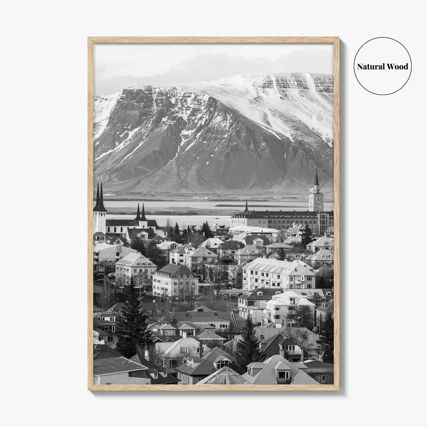 Reykjavik Skyline Black and White Fine Art Photo Print, Iceland Wall Poster, City