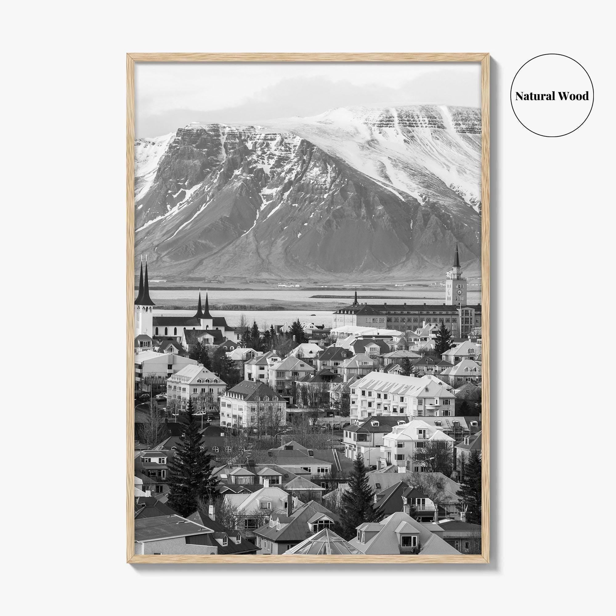Reykjavik Skyline Black and White Fine Art Photo Print, Iceland Wall Poster, City