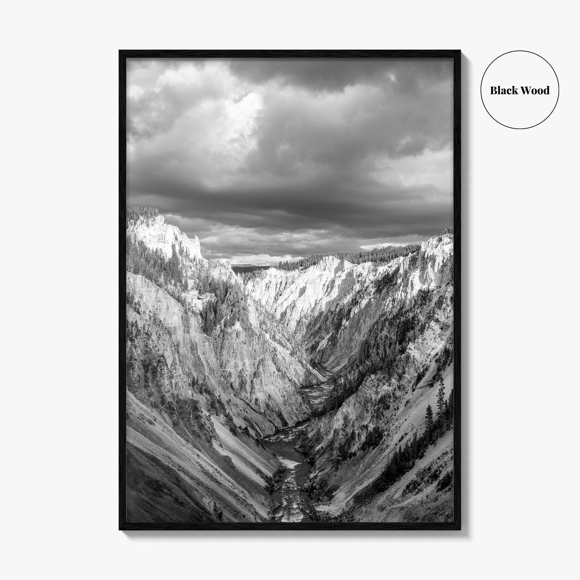 Yellowstone Black and White Fine Art Photo Print, Lower Falls Wyoming Poster
