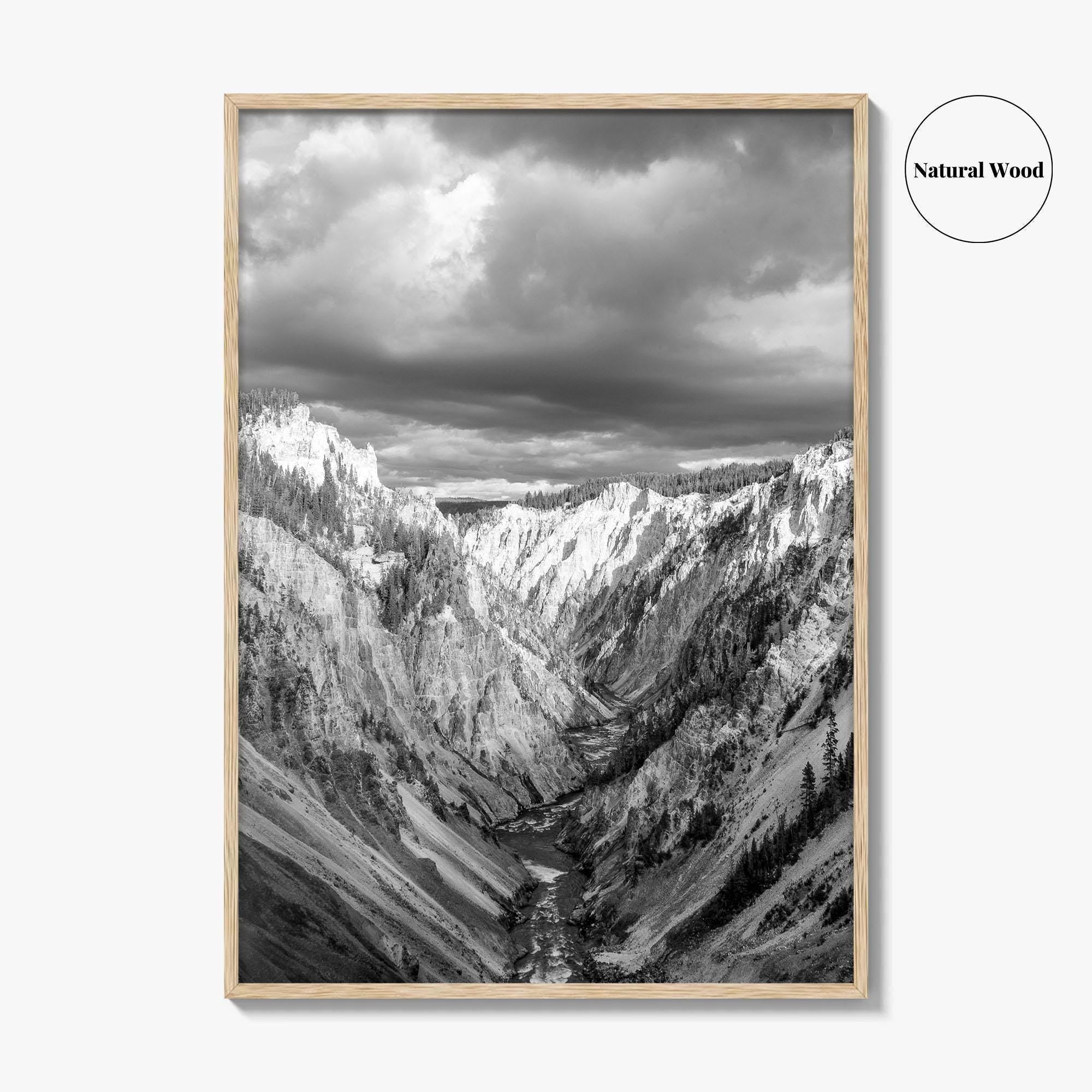 Yellowstone Black and White Fine Art Photo Print, Lower Falls Wyoming Poster