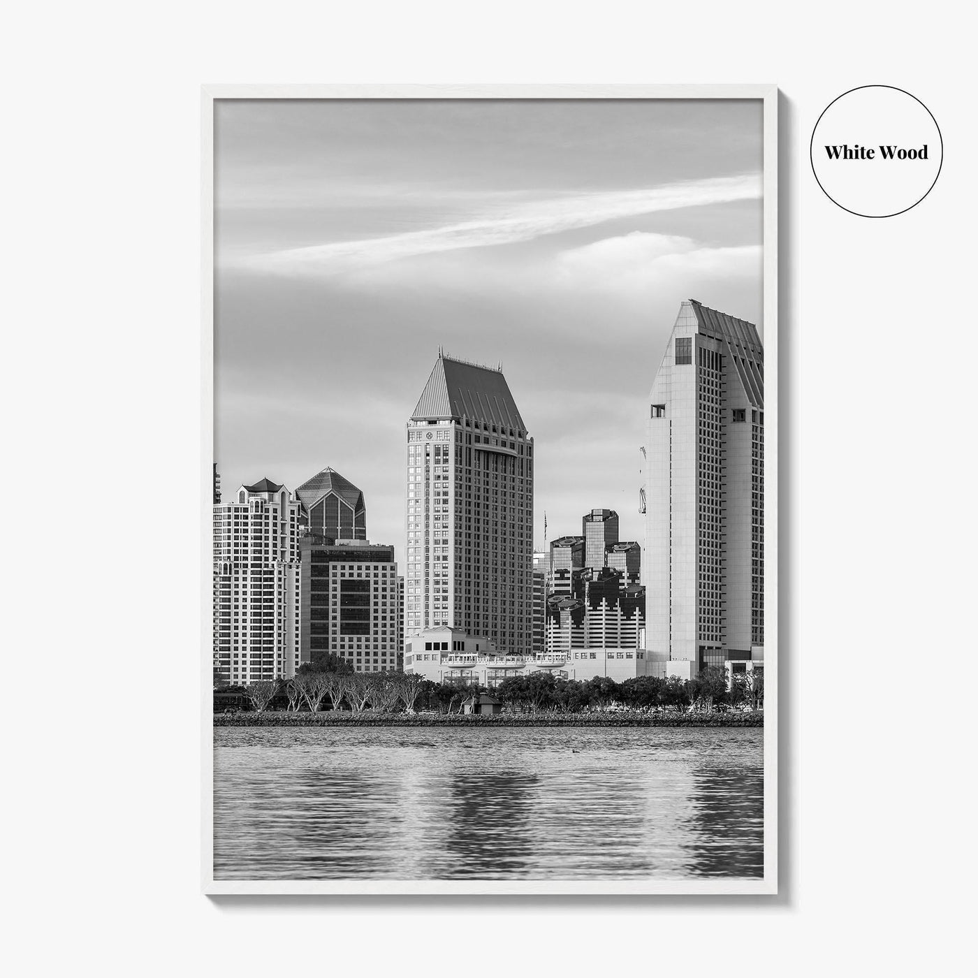 San Diego Skyline Black and White Fine Art Photo Print, Downtown Embarcadero California Poster