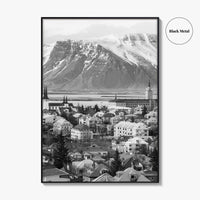 Reykjavik Skyline Black and White Fine Art Photo Print, Iceland Wall Poster, City