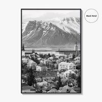Reykjavik Skyline Black and White Fine Art Photo Print, Iceland Wall Poster, City