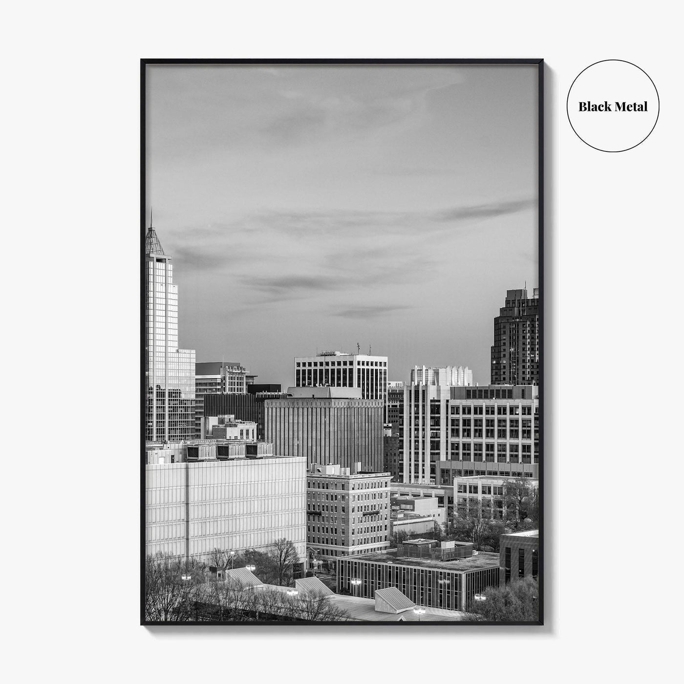 Raleigh Skyline Black and White Fine Art Photo Print, North Carolina Downtown, USA Poster