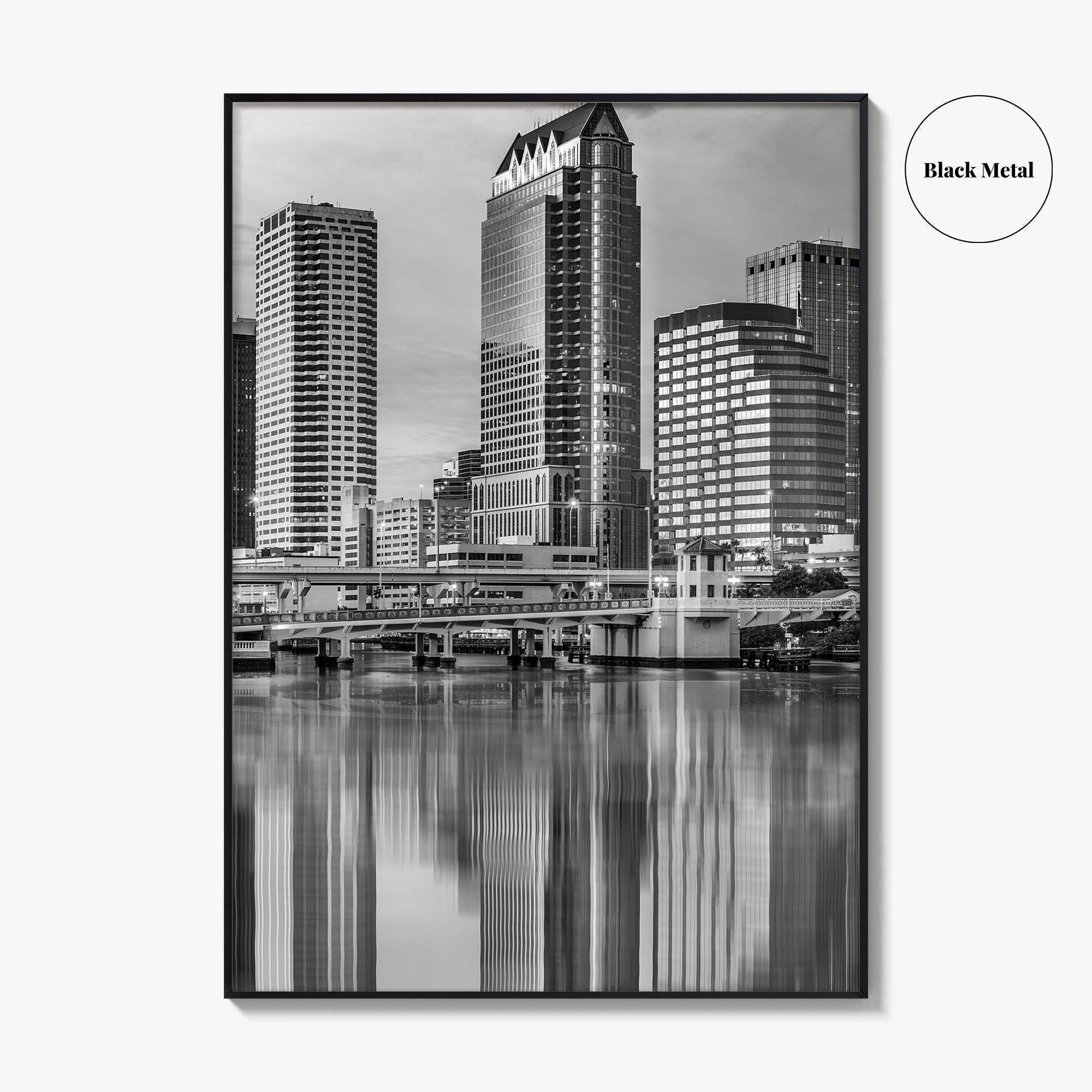 Tampa Skyline Black and White Fine Art Photo Print, Florida Downtown, USA Wall Poster