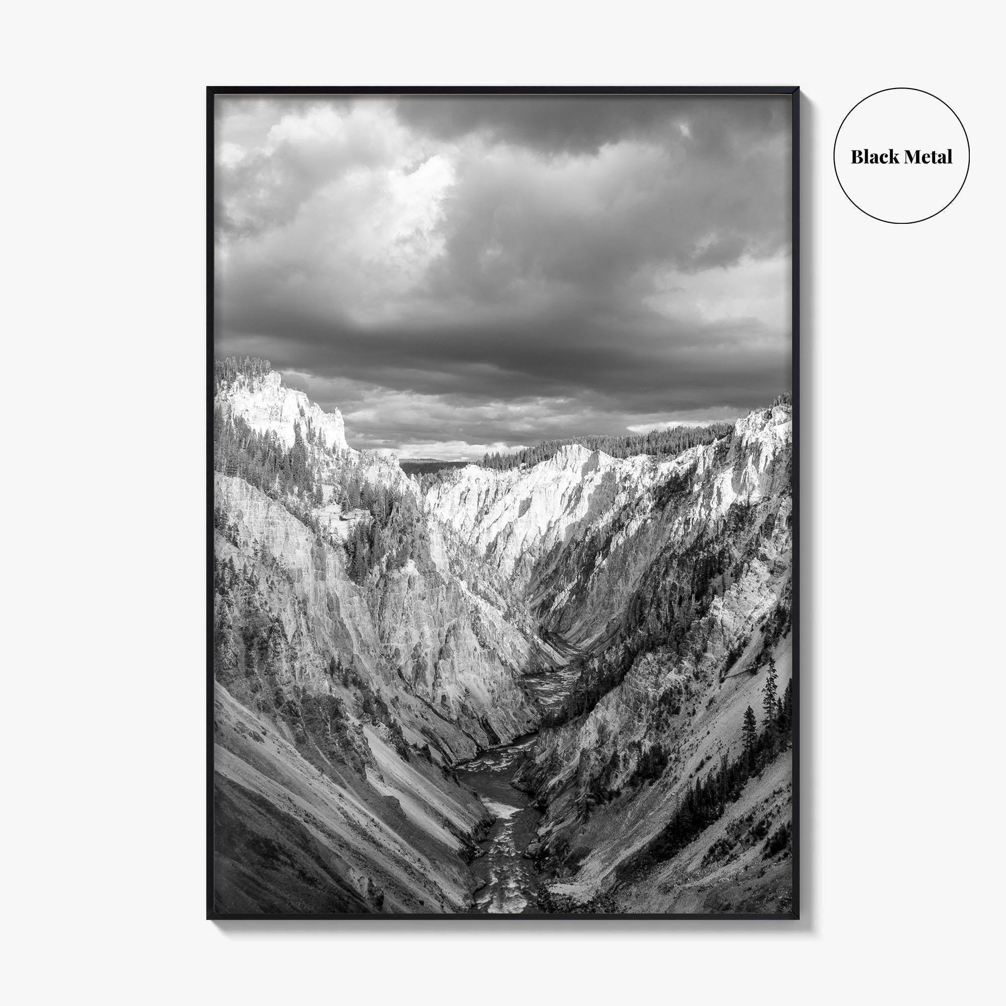 Yellowstone Black and White Fine Art Photo Print, Lower Falls Wyoming Poster