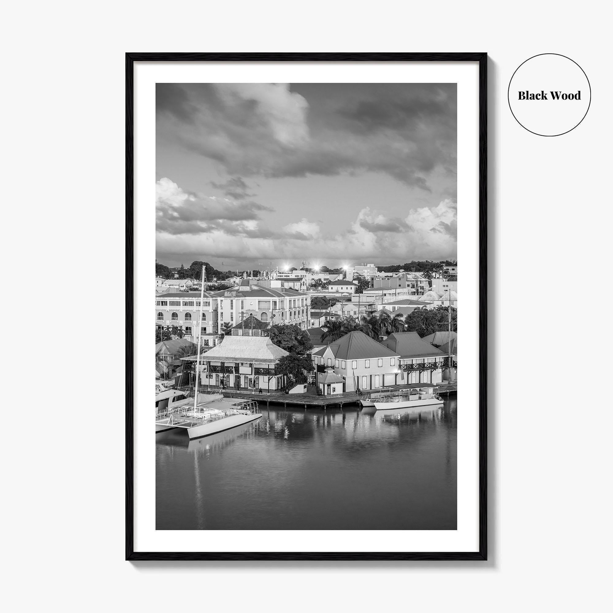 St John's Skyline Black and White Fine Art Photo Print, Antigua, Redcliffe Quay Poster