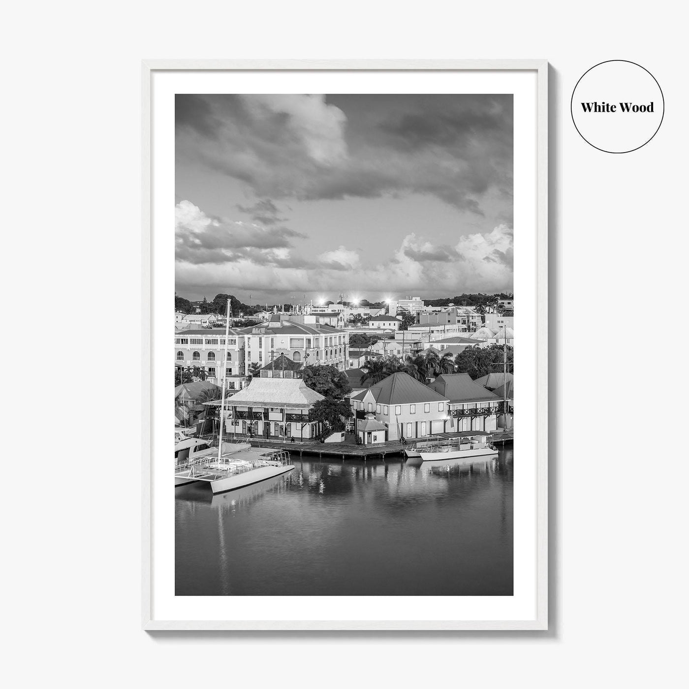 St John's Skyline Black and White Fine Art Photo Print, Antigua, Redcliffe Quay Poster