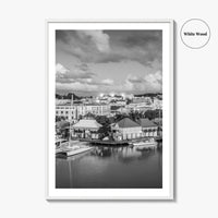 St John's Skyline Black and White Fine Art Photo Print, Antigua, Redcliffe Quay Poster