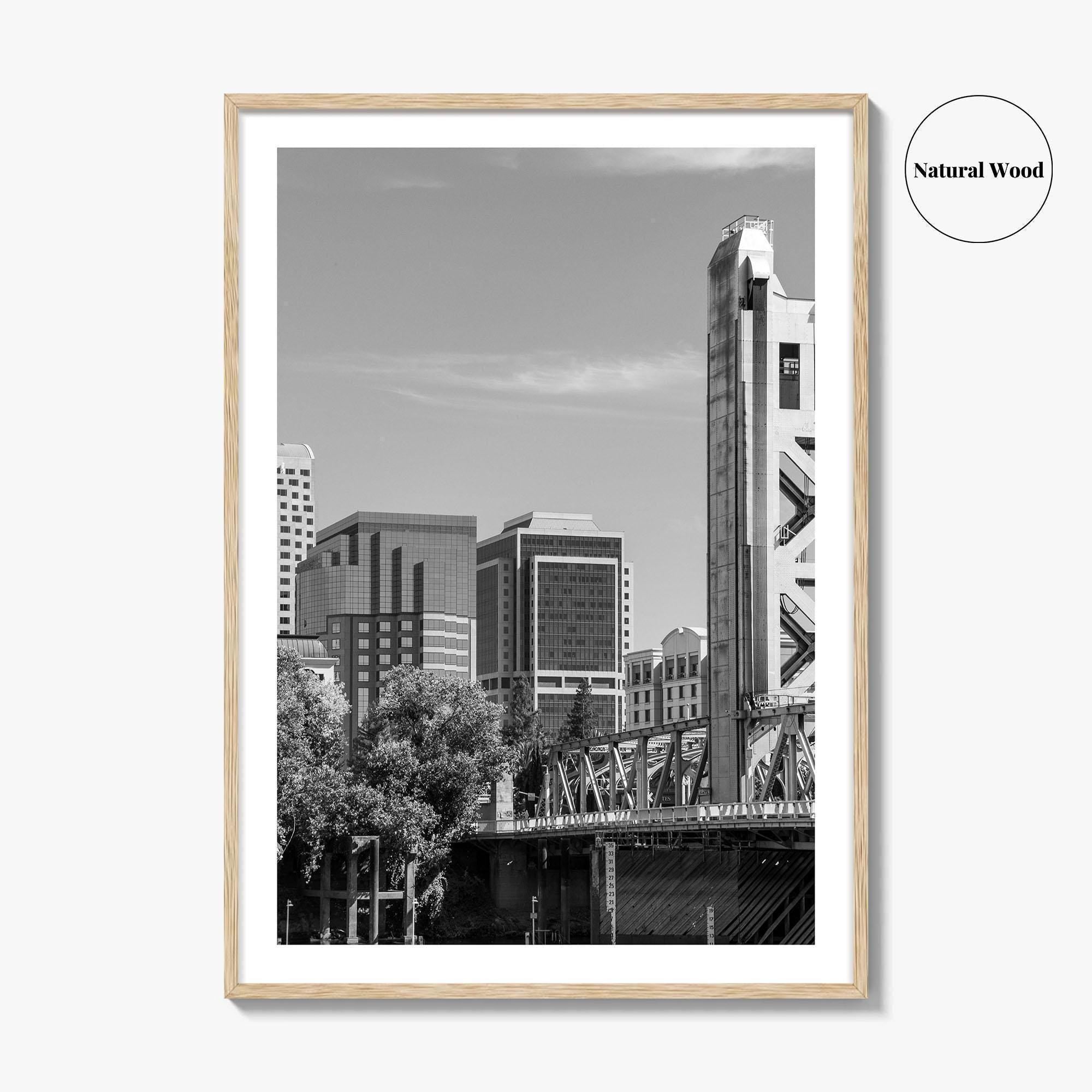 Sacramento Skyline Black and White Fine Art Photo Print, Tower Bridge, California Poster