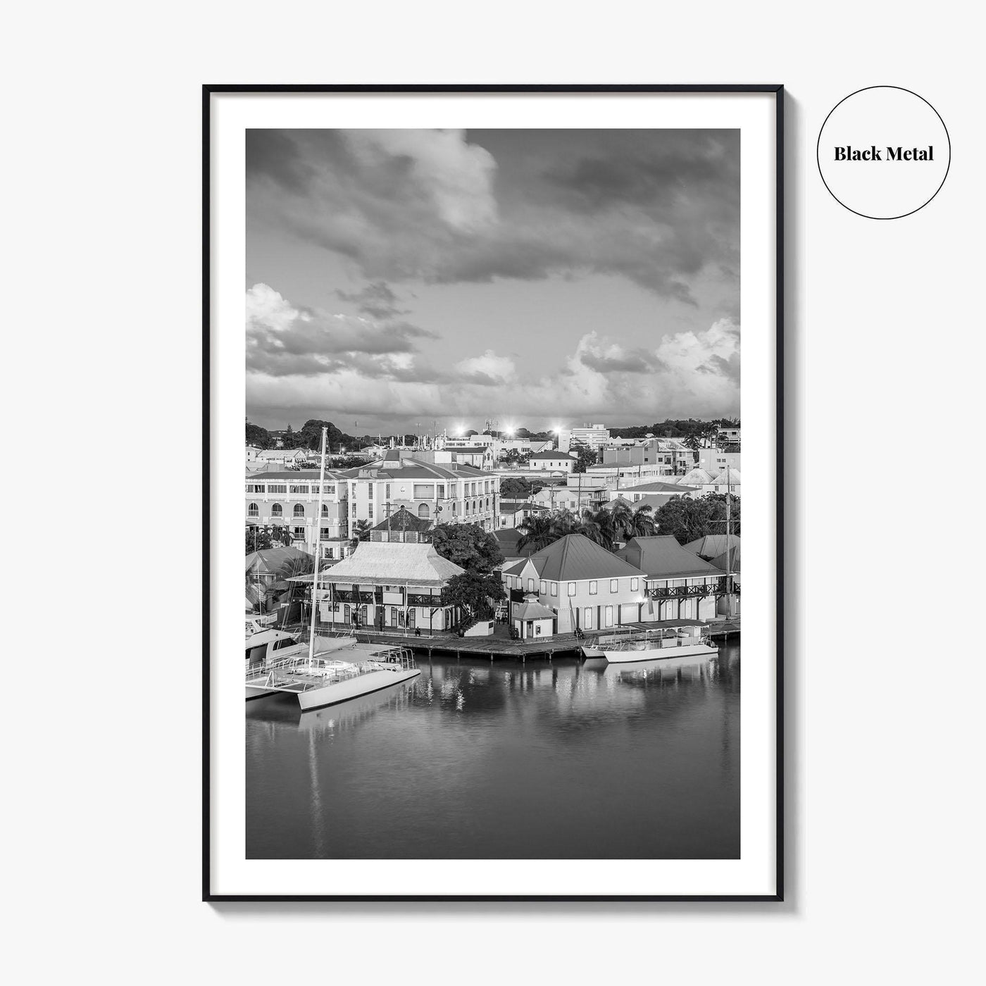 St John's Skyline Black and White Fine Art Photo Print, Antigua, Redcliffe Quay Poster
