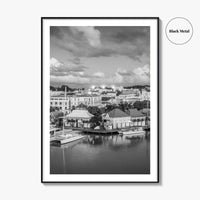 St John's Skyline Black and White Fine Art Photo Print, Antigua, Redcliffe Quay Poster