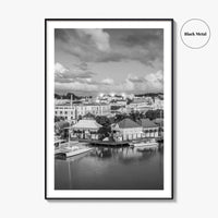 St John's Skyline Black and White Fine Art Photo Print, Antigua, Redcliffe Quay Poster