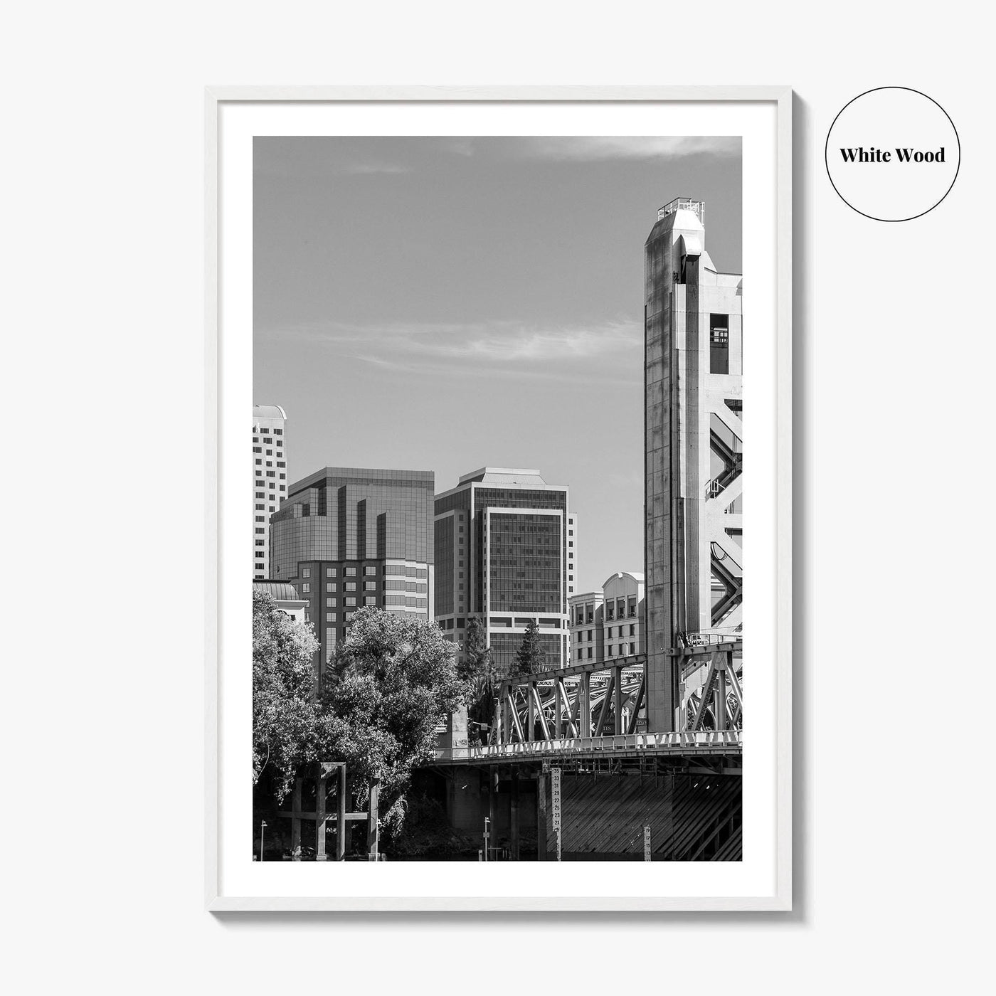 Sacramento Skyline Black and White Fine Art Photo Print, Tower Bridge, California Poster