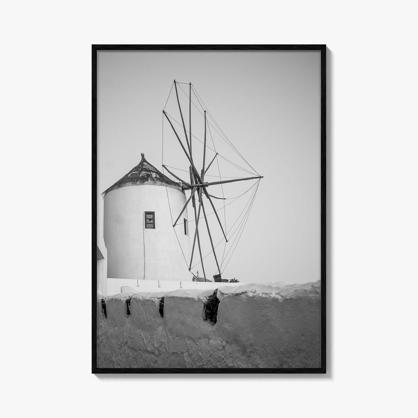 Santorini Black and White Fine Art Photo Print, Oia Windmill Greece Poster