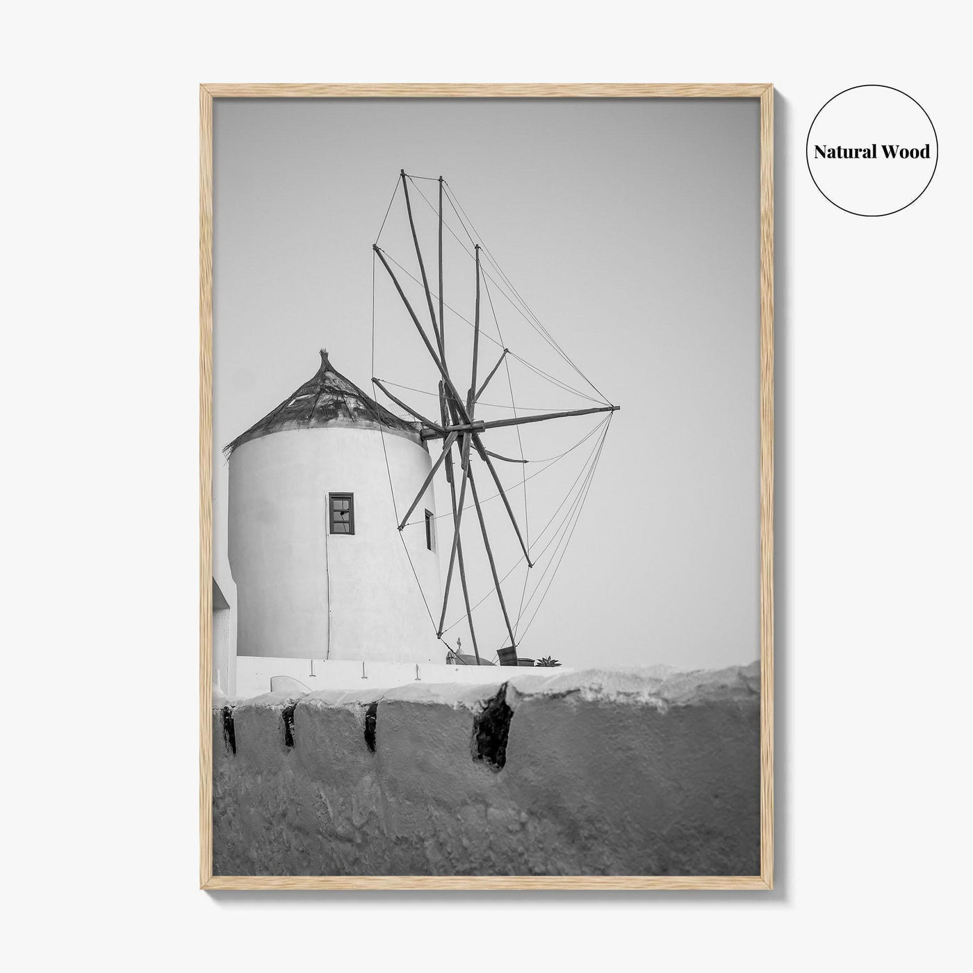 Santorini Black and White Fine Art Photo Print, Oia Windmill Greece Poster