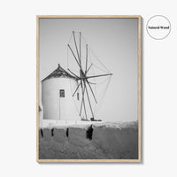 Santorini Black and White Fine Art Photo Print, Oia Windmill Greece Poster