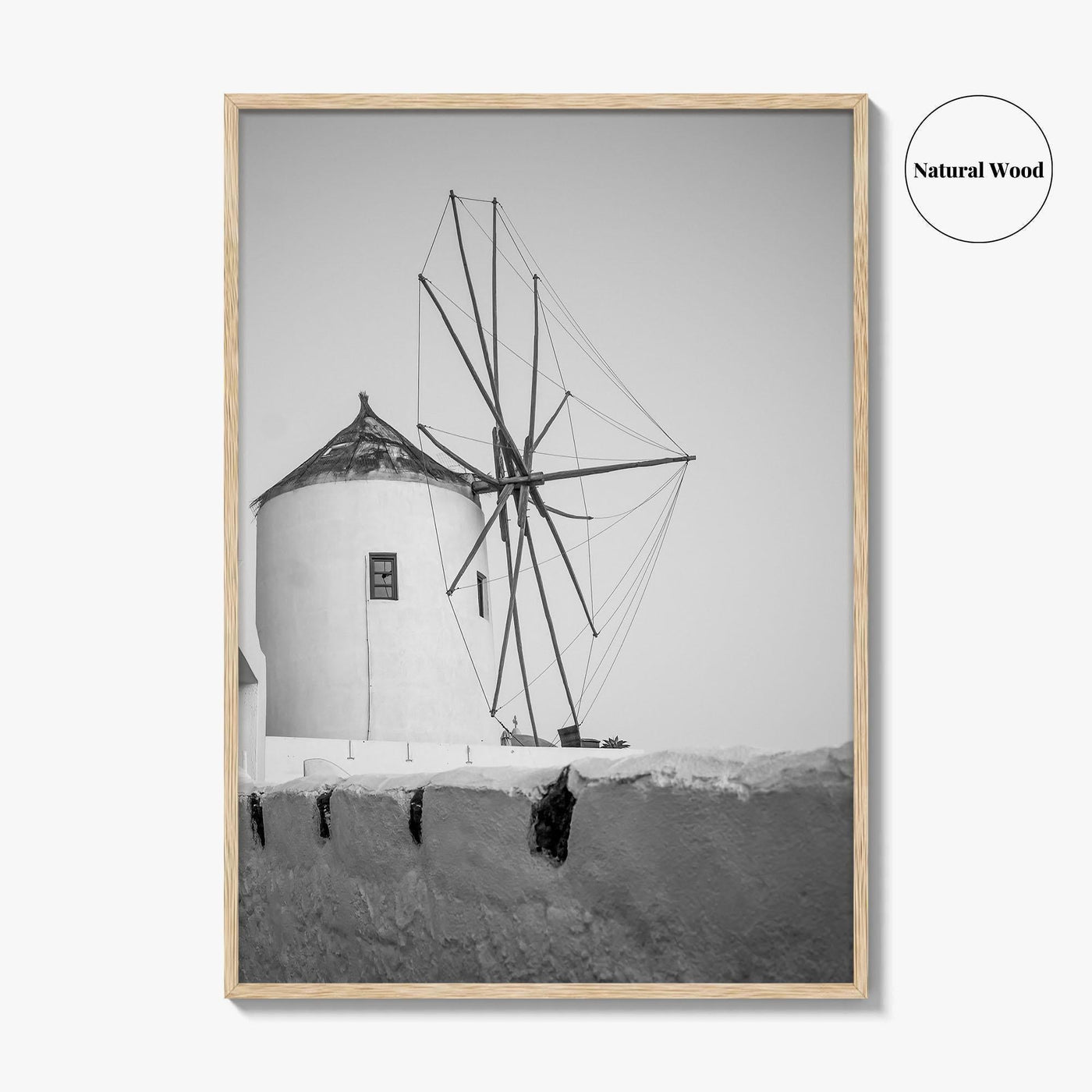 Santorini Black and White Fine Art Photo Print, Oia Windmill Greece Poster