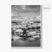 St John's Skyline Black and White Fine Art Photo Print, Antigua, Redcliffe Quay Poster