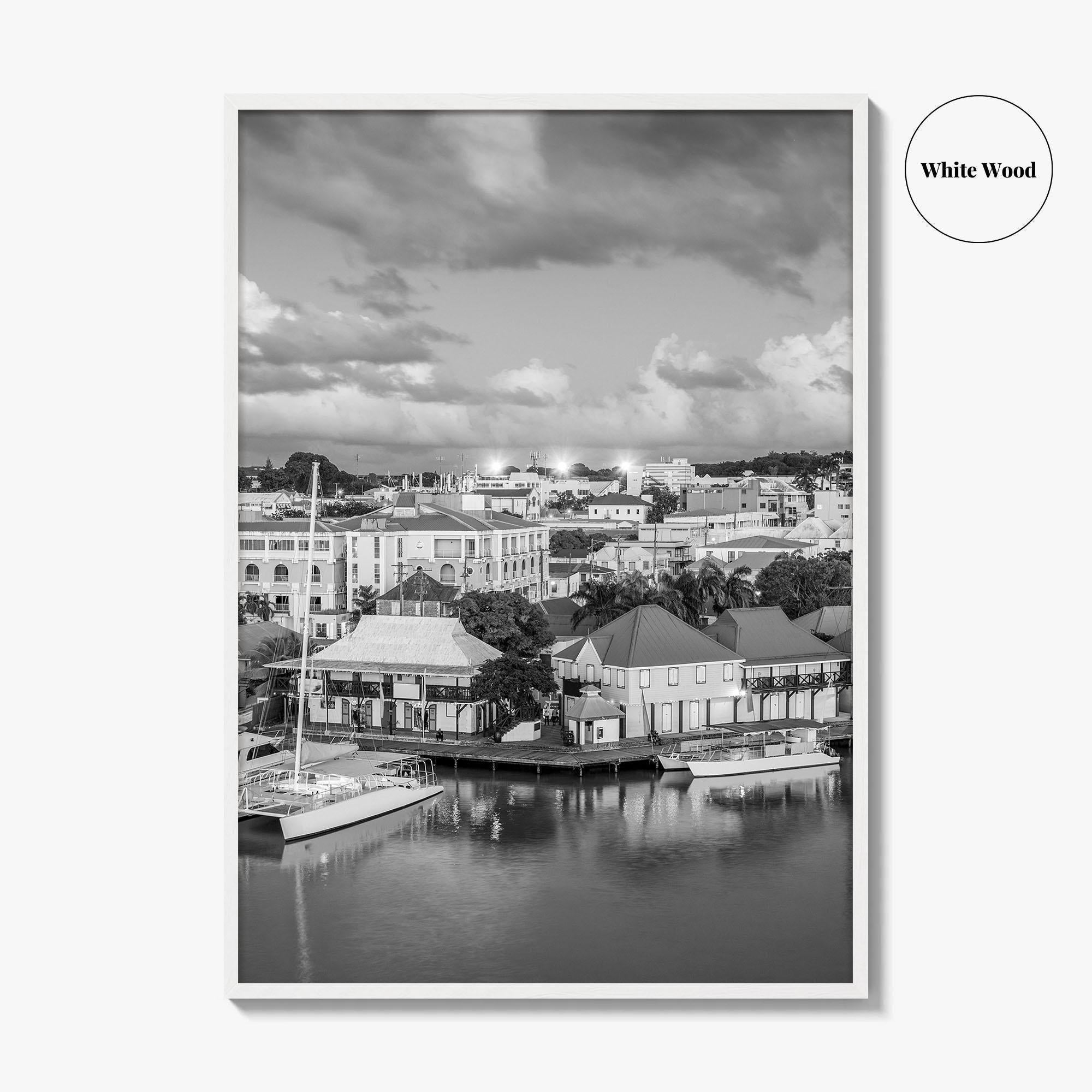 St John's Skyline Black and White Fine Art Photo Print, Antigua, Redcliffe Quay Poster
