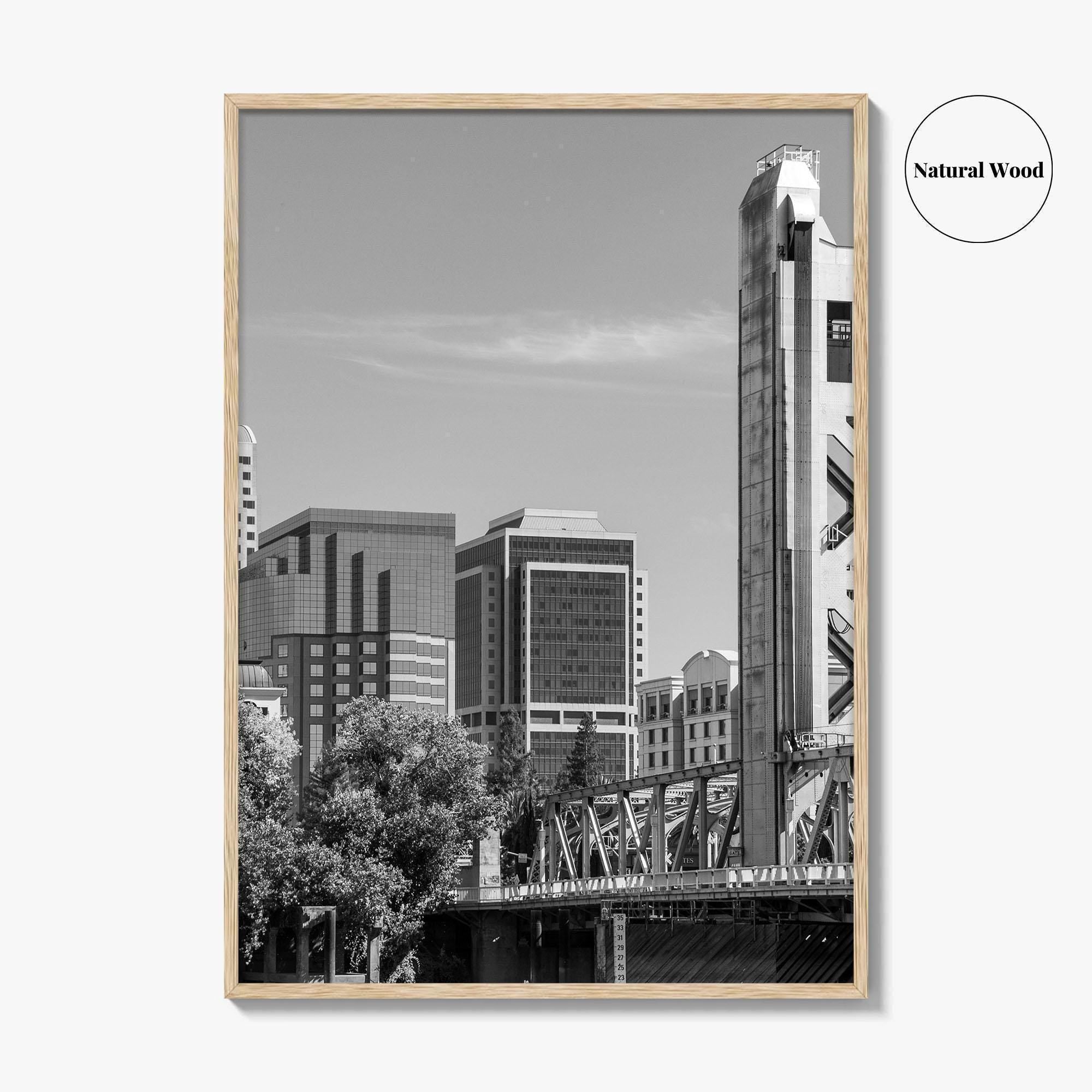 Sacramento Skyline Black and White Fine Art Photo Print, Tower Bridge, California Poster