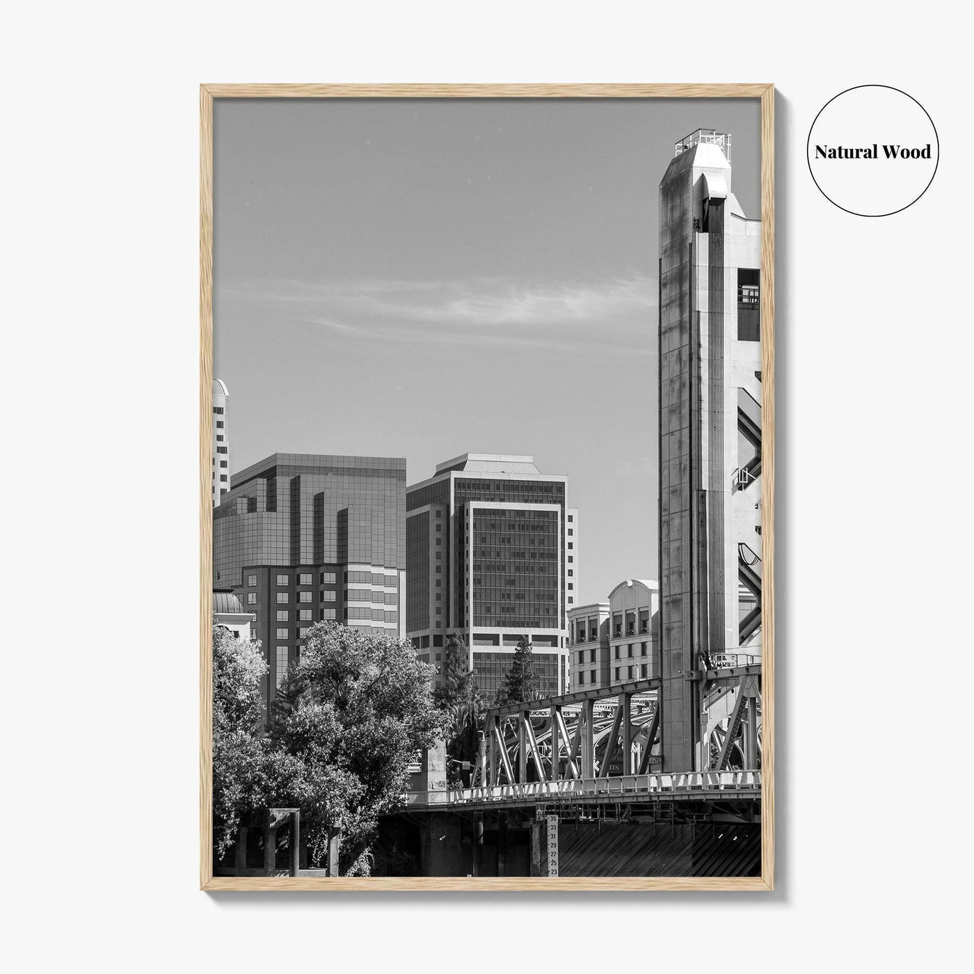 Sacramento Skyline Black and White Fine Art Photo Print, Tower Bridge, California Poster