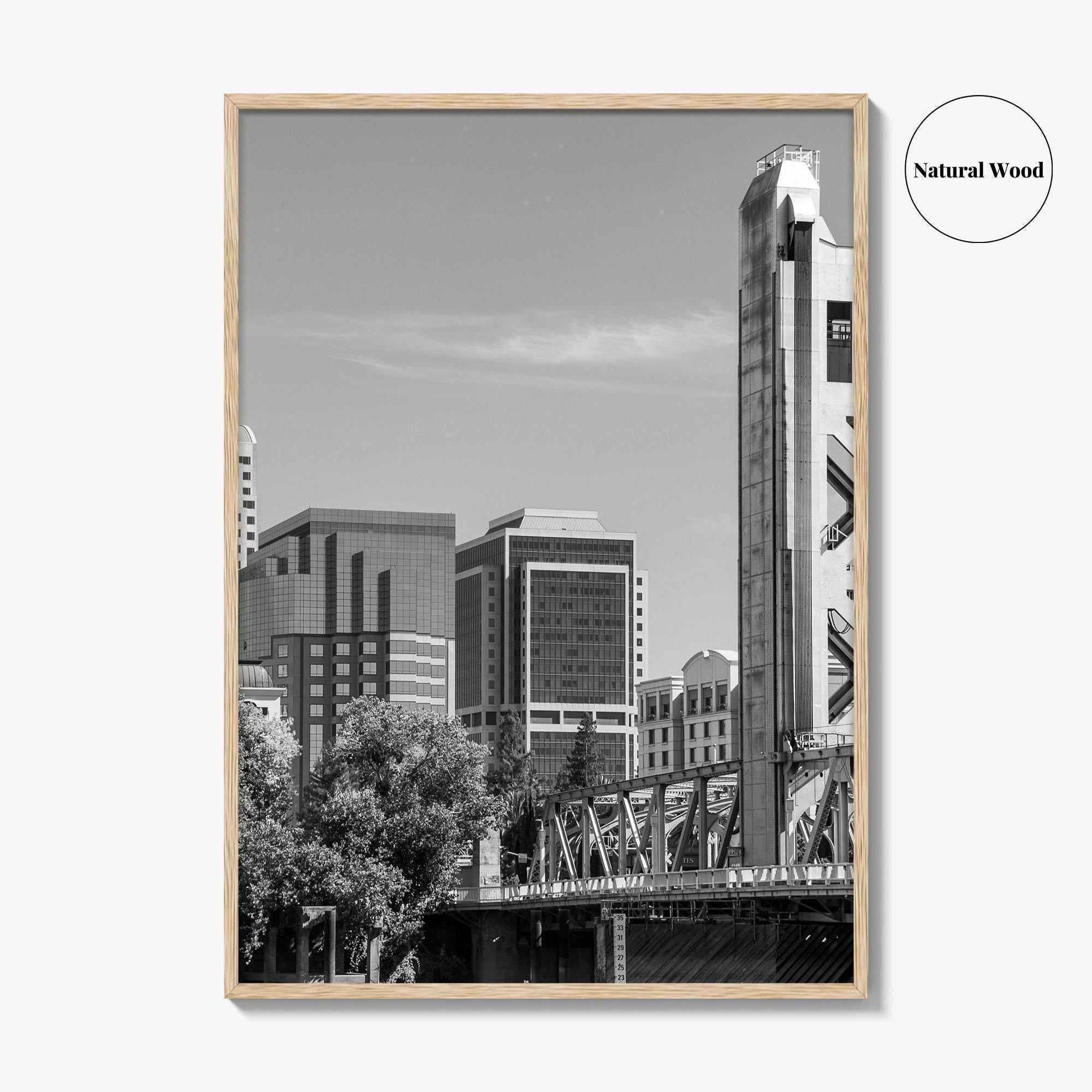 Sacramento Skyline Black and White Fine Art Photo Print, Tower Bridge, California Poster
