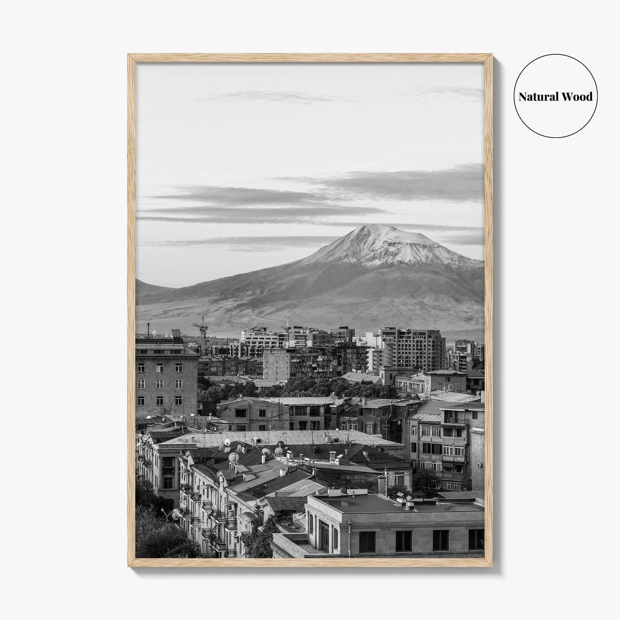Yerevan Black and White Fine Art Photo Print, Armenia Wall Poster, Mount Ararat, Cascade