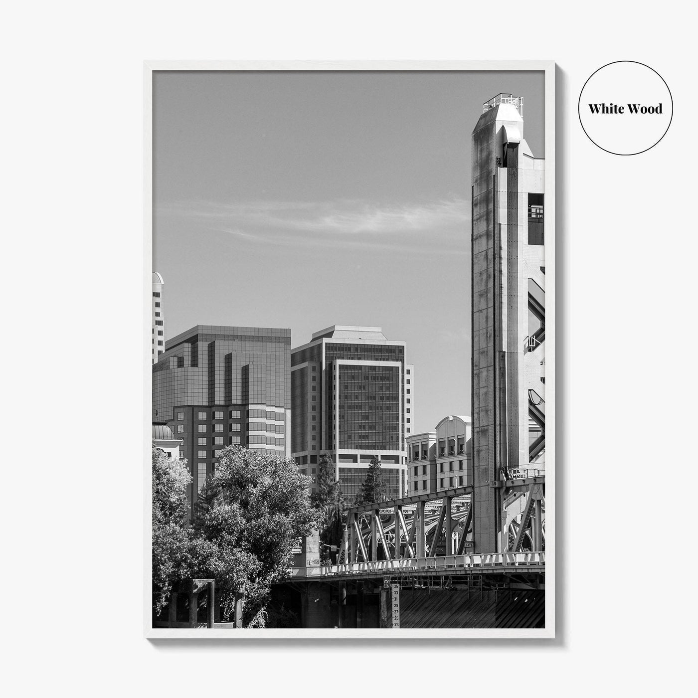 Sacramento Skyline Black and White Fine Art Photo Print, Tower Bridge, California Poster