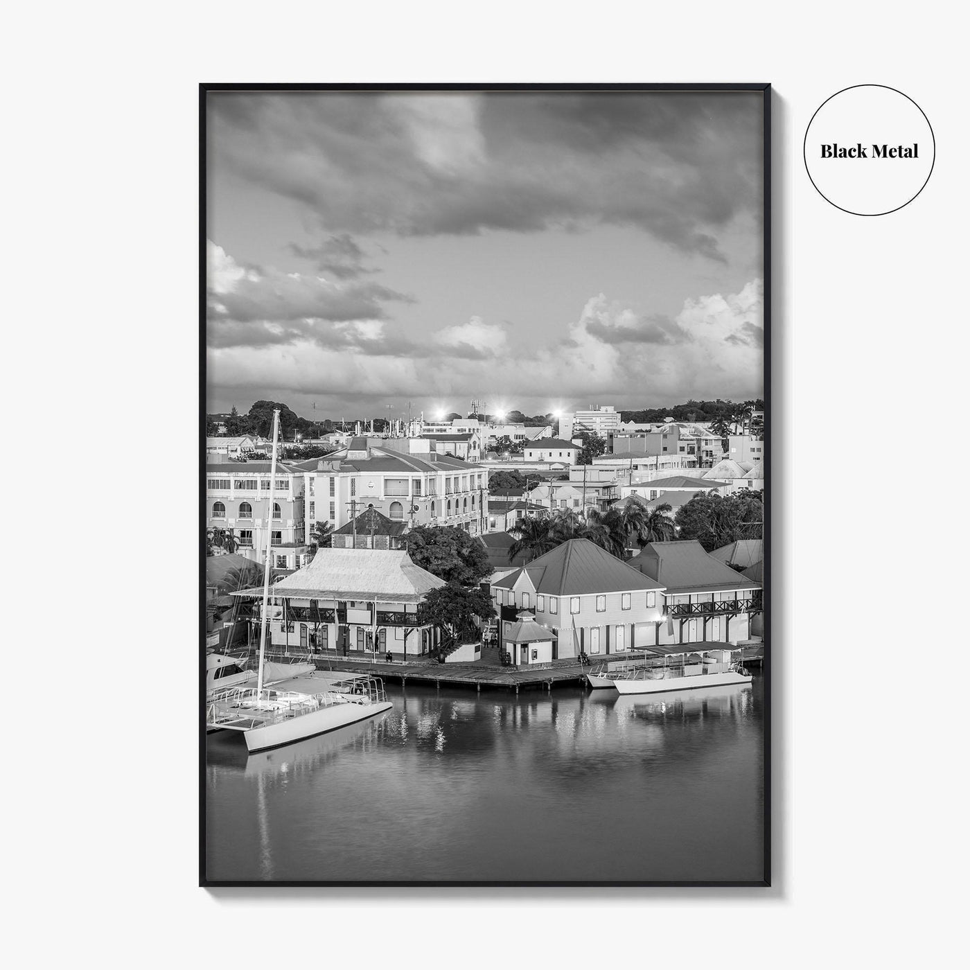 St John's Skyline Black and White Fine Art Photo Print, Antigua, Redcliffe Quay Poster