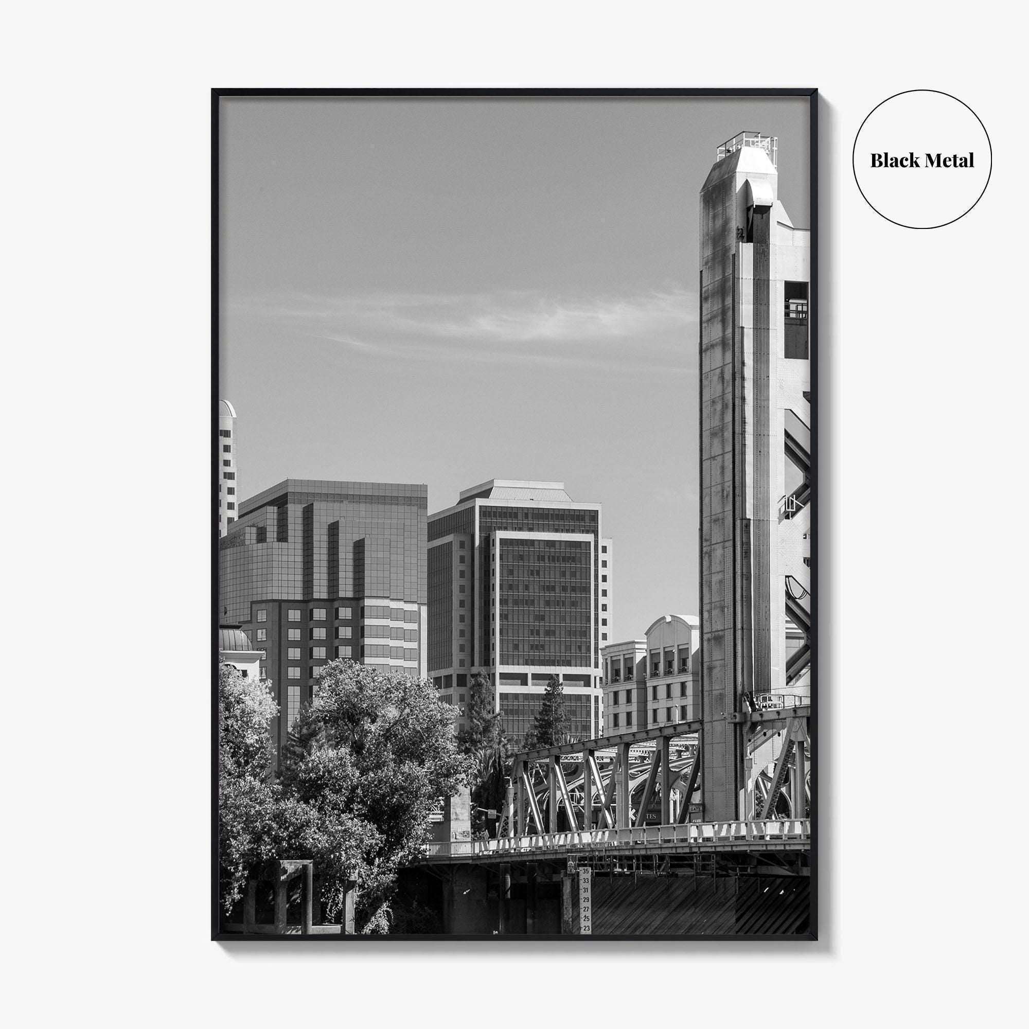 Sacramento Skyline Black and White Fine Art Photo Print, Tower Bridge, California Poster