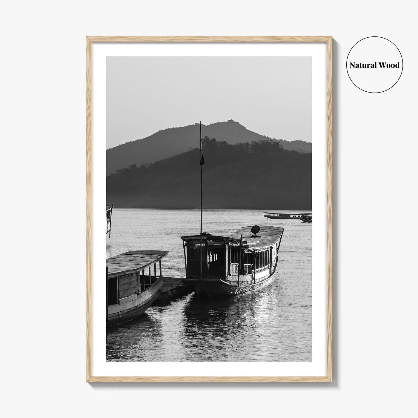 Luang Prabang Black and White Fine Art Photo Print, Mekong River Laos Poster