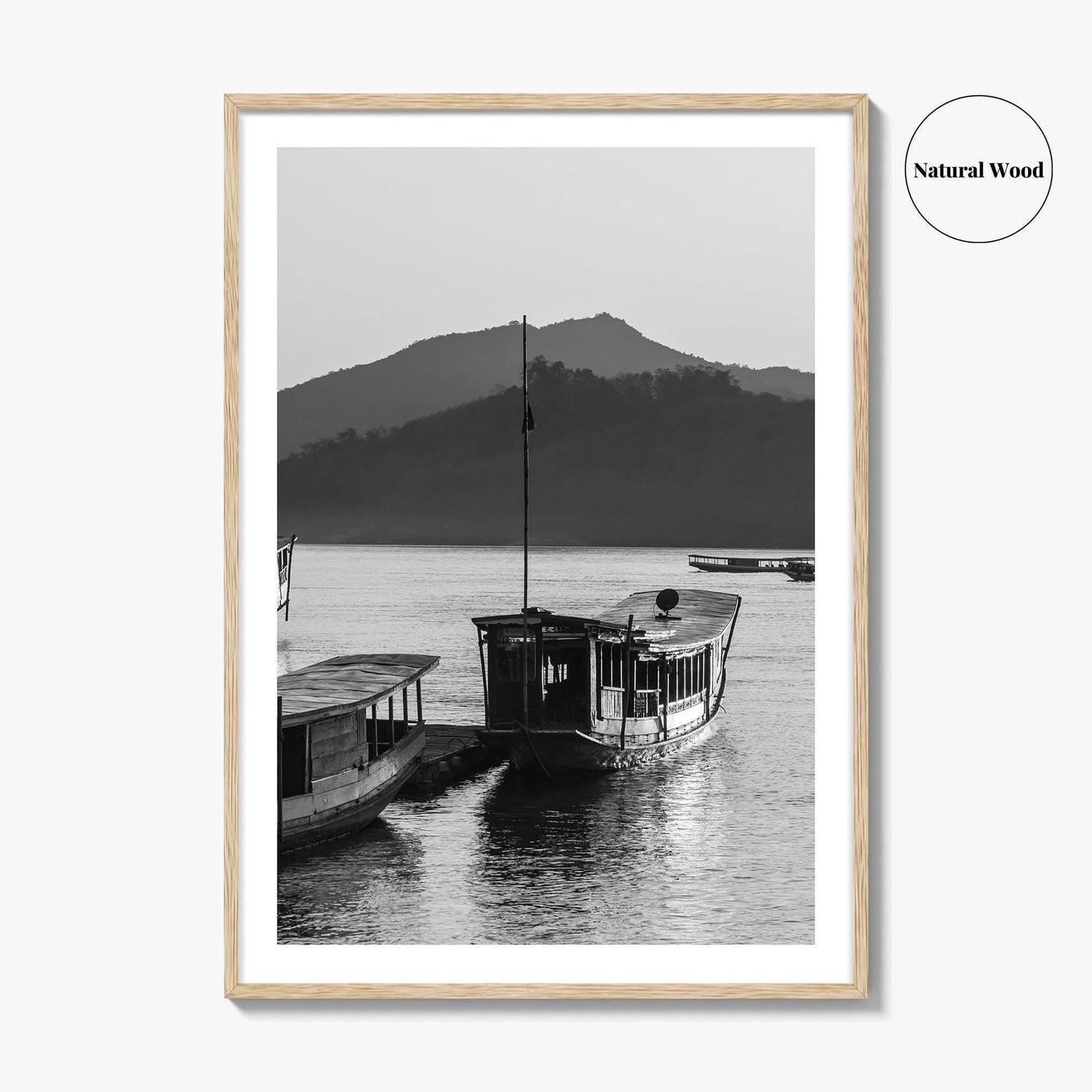 Luang Prabang Black and White Fine Art Photo Print, Mekong River Laos Poster