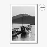Luang Prabang Black and White Fine Art Photo Print, Mekong River Laos Poster