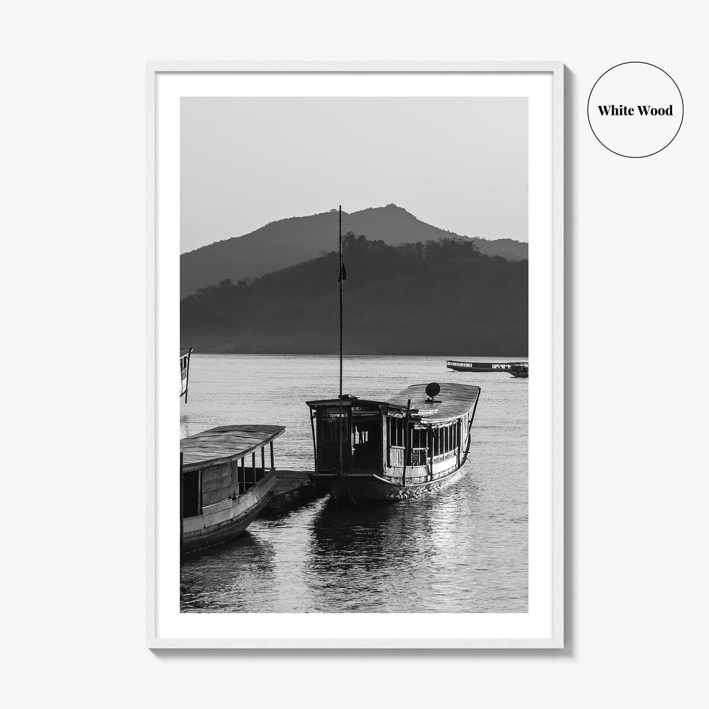 Luang Prabang Black and White Fine Art Photo Print, Mekong River Laos Poster