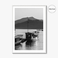 Luang Prabang Black and White Fine Art Photo Print, Mekong River Laos Poster