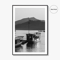 Luang Prabang Black and White Fine Art Photo Print, Mekong River Laos Poster