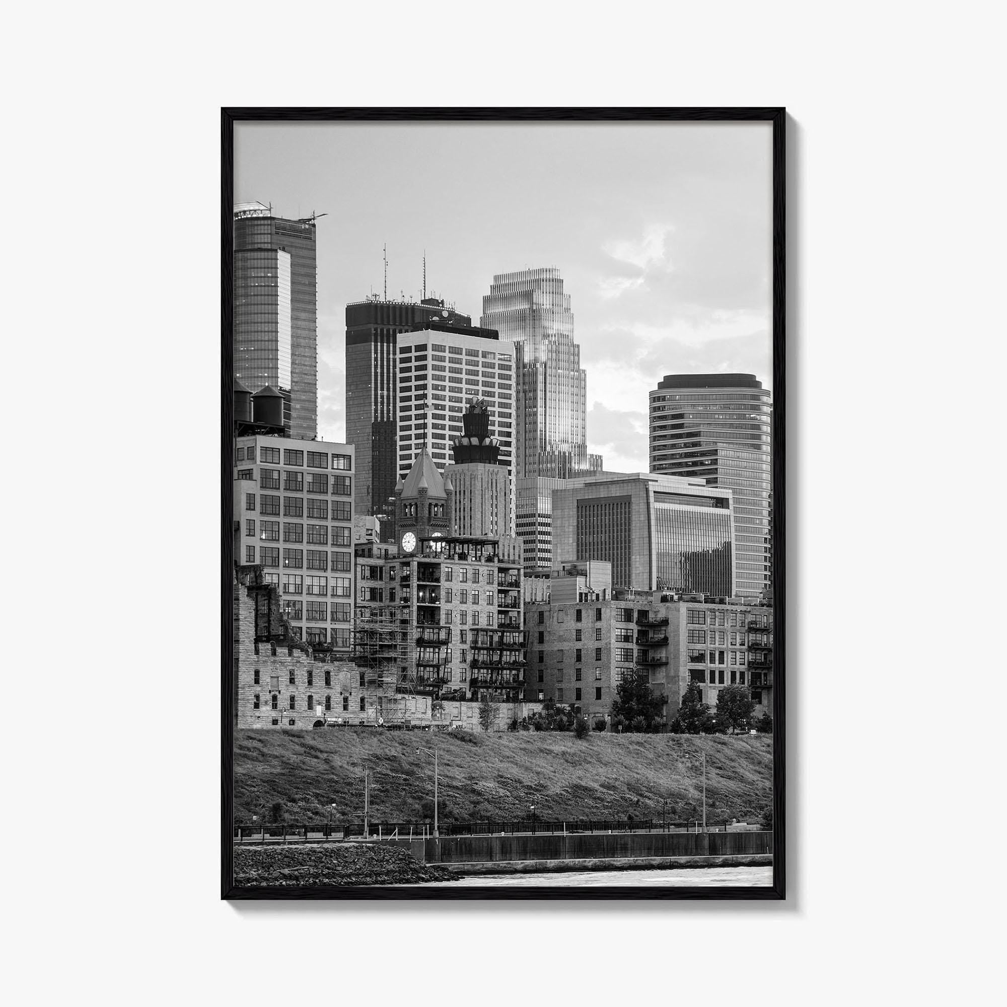 Minneapolis Skyline Black and White Fine Art Photo Print, Stone Arch Bridge Minnesota Poster