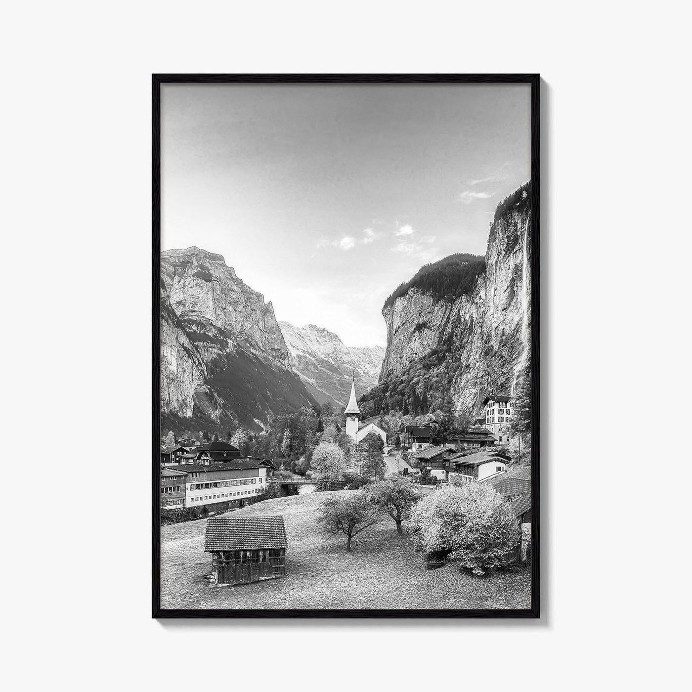 Lauterbrunnen Black and White Fine Art Photo Print, Staubbach Waterfall Swiss Alps Poster