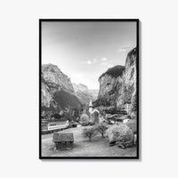 Lauterbrunnen Black and White Fine Art Photo Print, Staubbach Waterfall Swiss Alps Poster