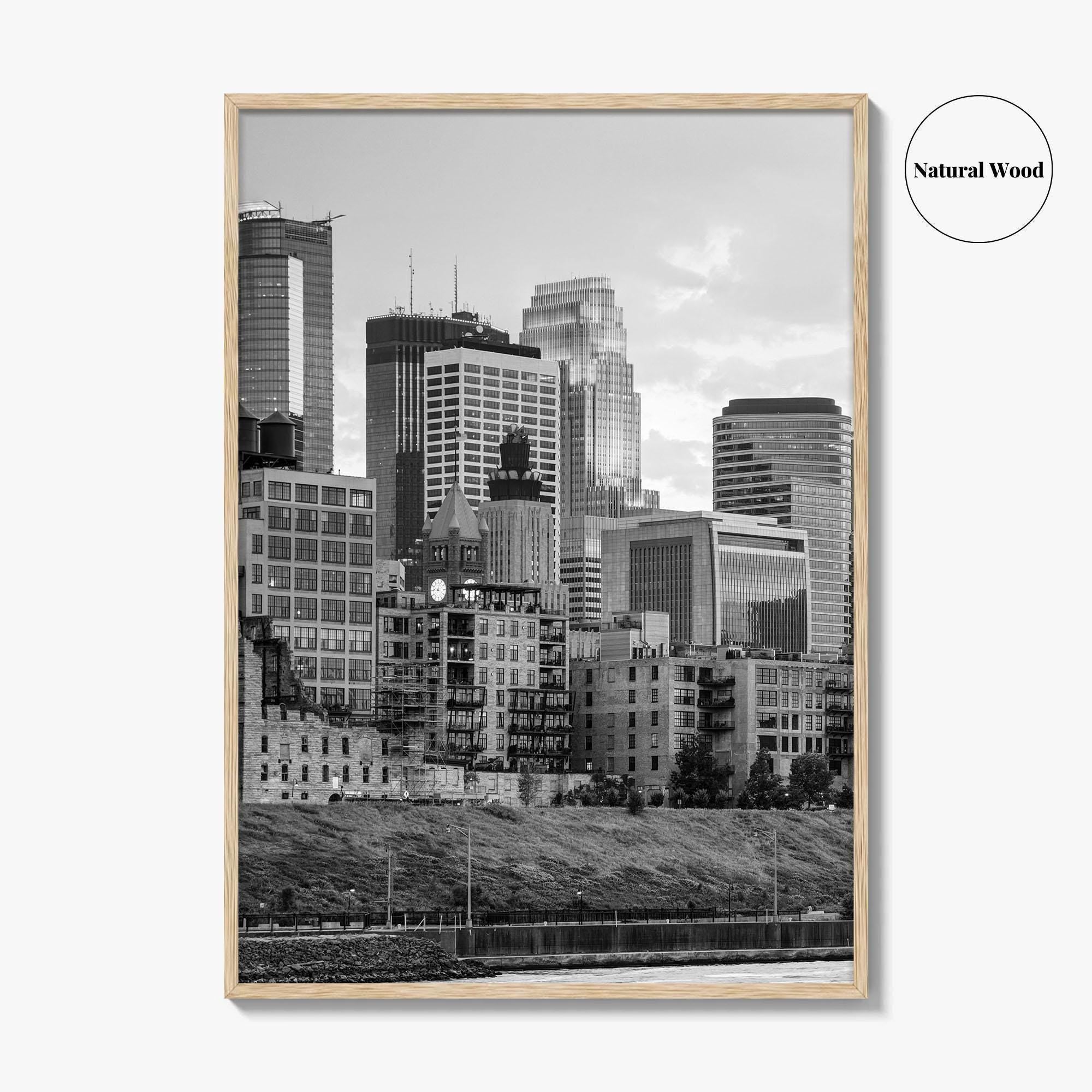 Minneapolis Skyline Black and White Fine Art Photo Print, Stone Arch Bridge Minnesota Poster