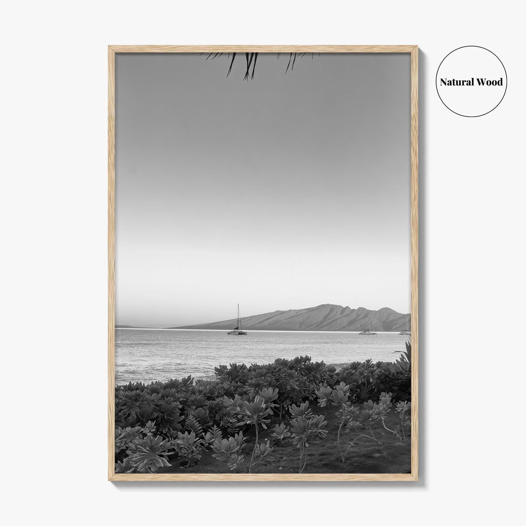 Lahaina Black and White Fine Art Photo Print, Kaanapali Beach, Molokai, Maui Hawaii Poster