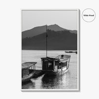 Luang Prabang Black and White Fine Art Photo Print, Mekong River Laos Poster
