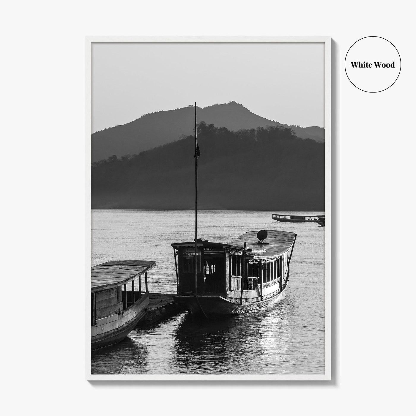Luang Prabang Black and White Fine Art Photo Print, Mekong River Laos Poster
