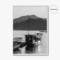 Luang Prabang Black and White Fine Art Photo Print, Mekong River Laos Poster