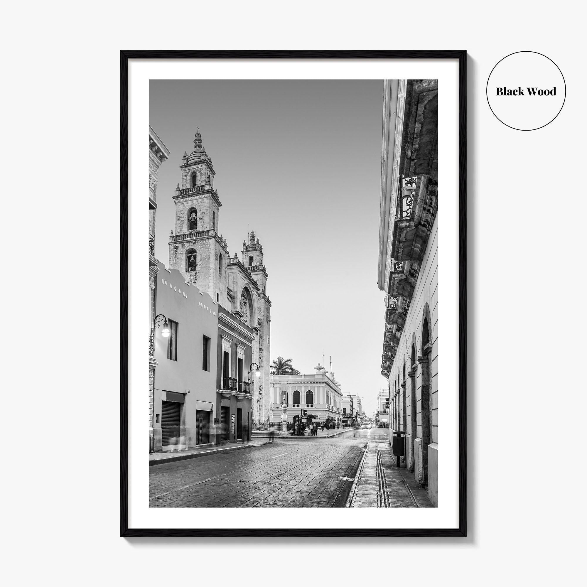 Merida Black and White Fine Art Photo Print, Mexico Cathedral Yucatan Poster