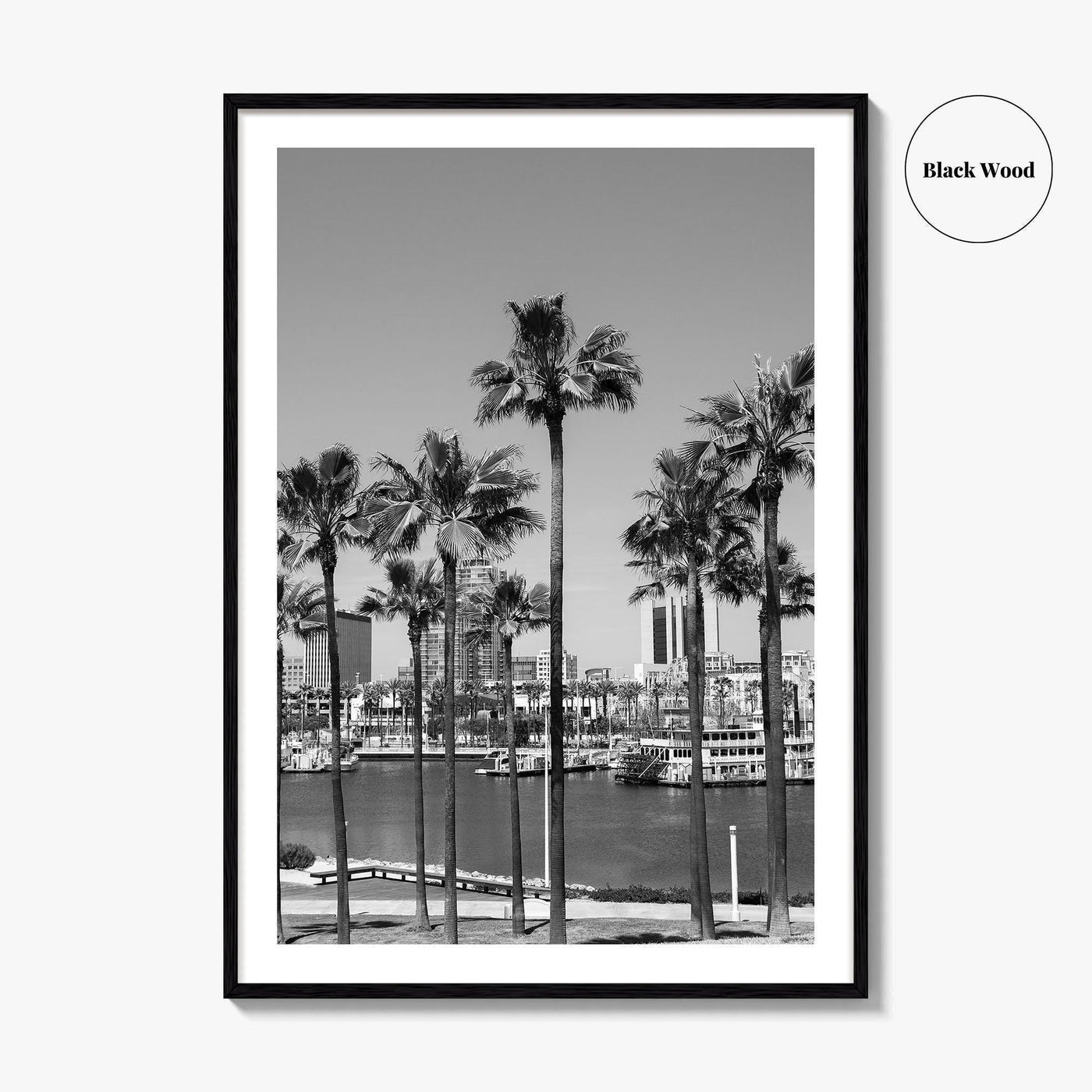 Long Beach Skyline Black and White Fine Art Photo Print, California Poster
