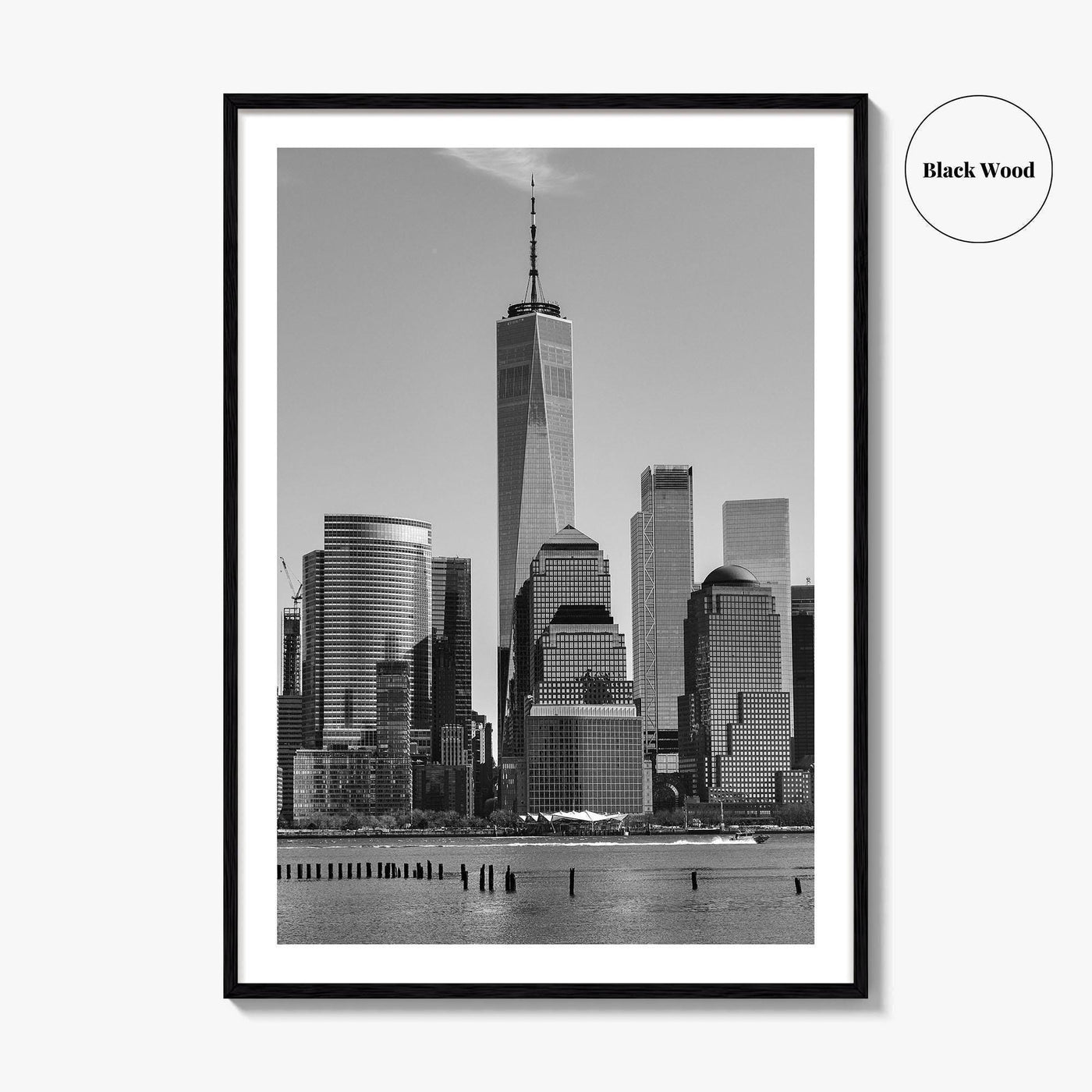 Lower Manhattan Skyline Black and White Fine Art Photo Print, NYC Hudson River Poster