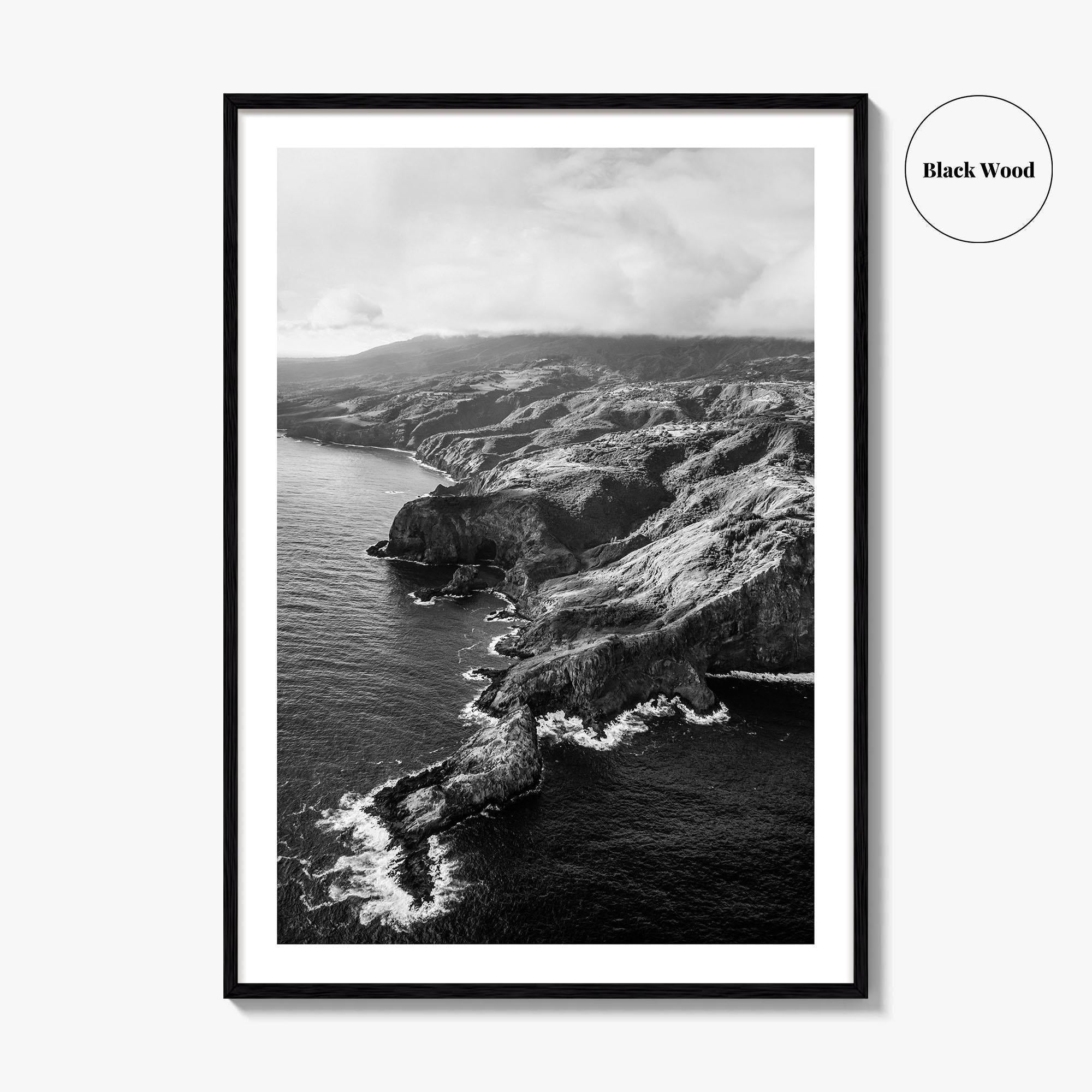 Maui Black and White Fine Art Photo Print, Hawaii Aerial Island Ocean Landscape Poster