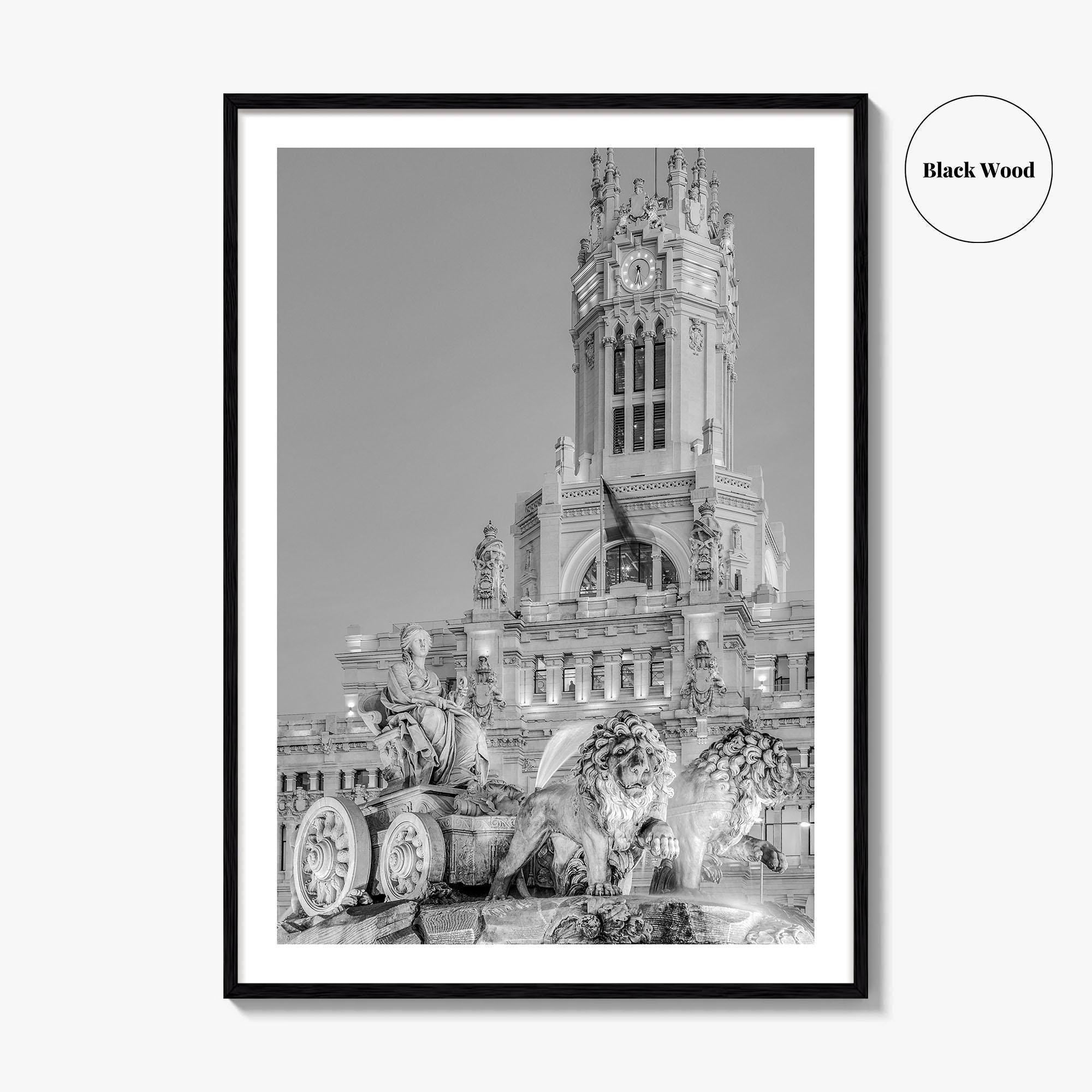 Madrid Black and White Fine Art Photo Print, Cibeles Fountain, Spain Poster, Wall Decor